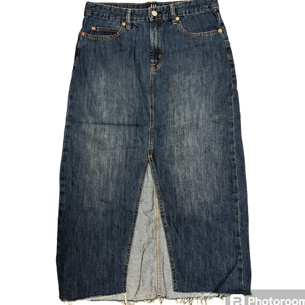 Gap Maxi Denim Skirt Front Slit Size 28P